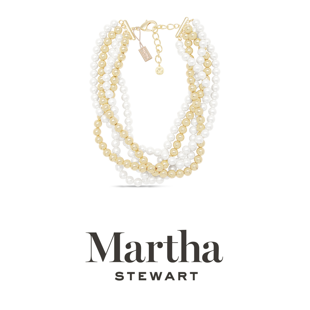 Martha Stewart Five Strand Pearl and Gold Ball Twisted Necklace In Gold